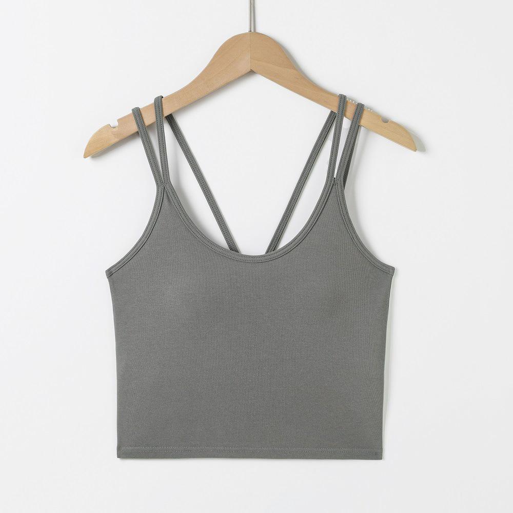 Summer Double Strap Cropped Camisole - Comfortable Solid Color Vest with Built-in Bra & Stylish Back Design