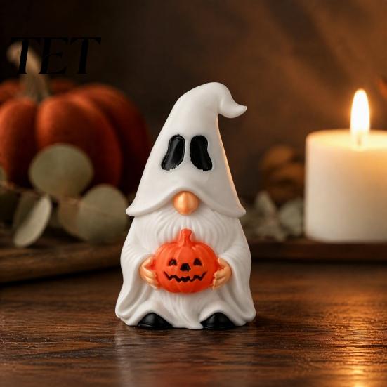 Pumpkin Decor for Home Halloween Ghost Gnome Figurine, Creative Desk Ornament, 3D Printed Small Collectibles Mini Statue Shelf Display, Funny Holiday