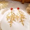 Holiday Style Coral Faux Pearl Starfish Tassel Earrings