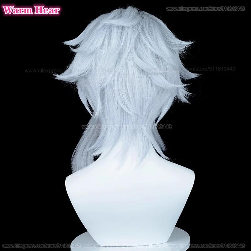 Fatui Synthetischer Doktor II Dottore Perücke Lang 50cm Hellblau Cosplay Anime Perücke Hitzebeständiges Haar Halloween Party Perücken + Perückenkappe