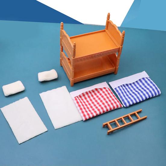 Dollhouse Bunk Bed Compact Lovely PVC Doll House Simulation Double Bed for Decoration