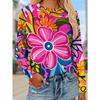 Women's Button-up Shirt Colorful Flowers and Leaves Printed On Foundation Color Stylish Long Sleeve Shirt