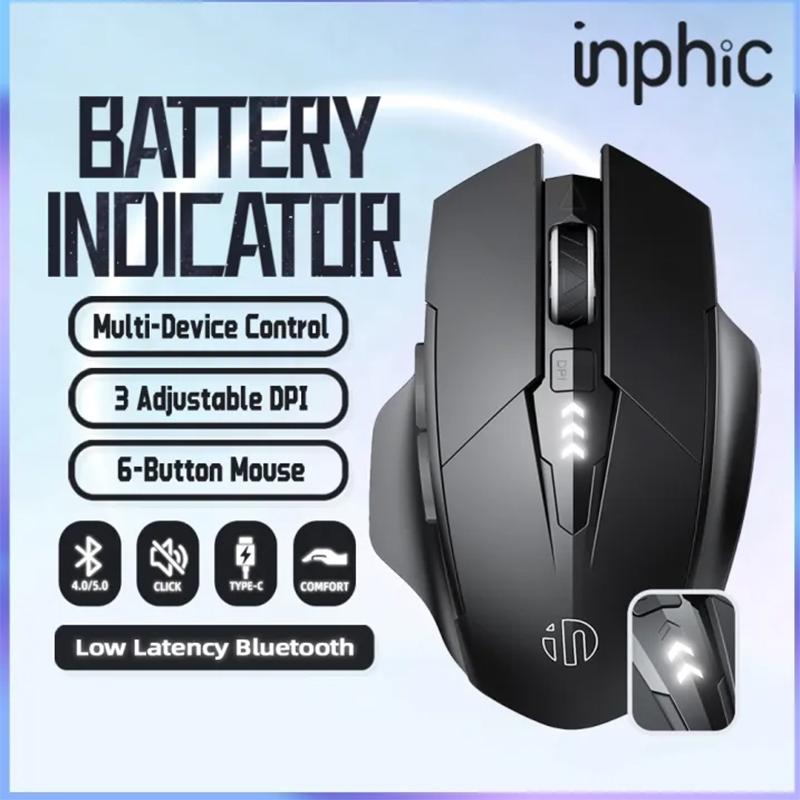 INPHIC A1 BluetoOth Mouse Rechargeable 2.4G Tri-mode Optical Mute Wireless Mouse 1600 DPI for Mac Laptop PC Tablet Mobile Phone