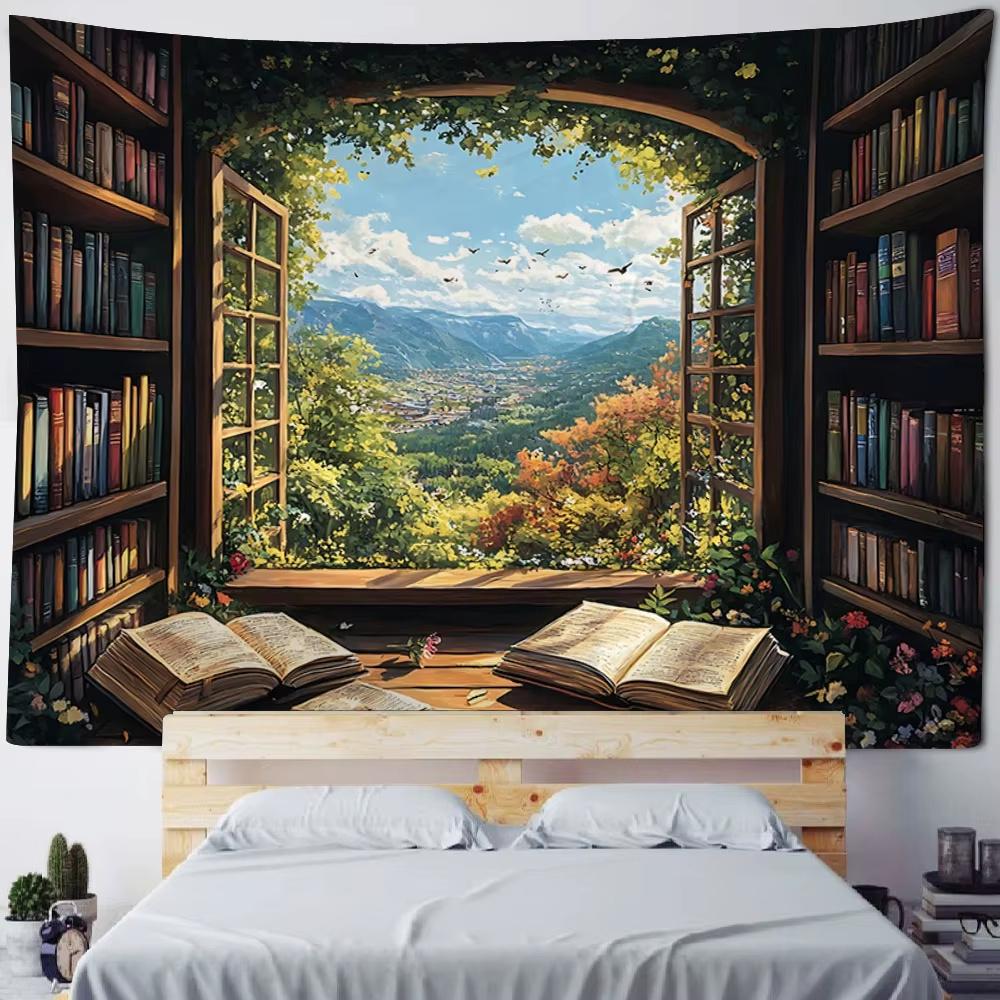 

Aesthetic Magic Bookshelf Tapestry Wall Hanging Library Living Room Decor Home Decor Dorm Wall Art Background Cloth 74x94cm(29x37in)