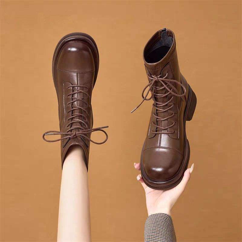 

2025 Autumn and Winter Coarse Heel Platform Martin Boots British Short Boots Fashion Casual Versatile Skinny Boots Women 40