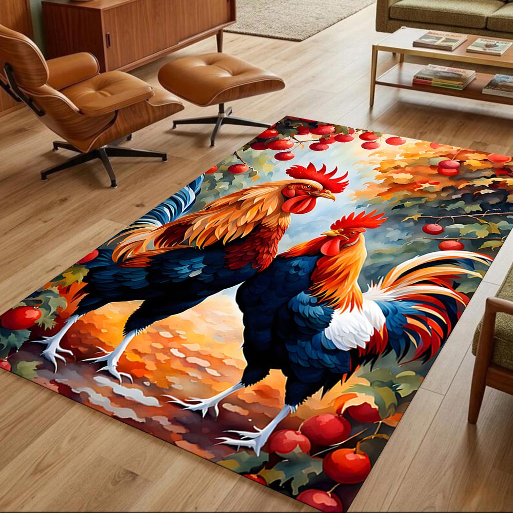 Chickens By The Wooden Fence Non-Slip Home Carpet Design for Office Decor Living Room Gift