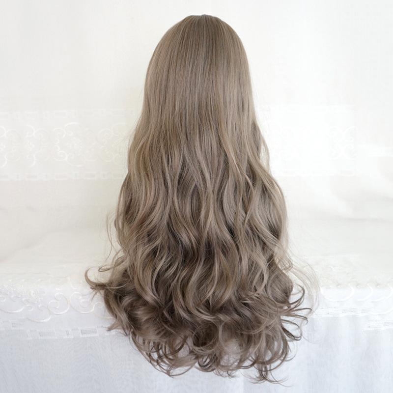 Women's Long Curly Hair Wig - Japanese & Korean Style, Realistic & Natural Look, Fluffy Face-Slimming Big Wave, Synthetic Fiber Cap