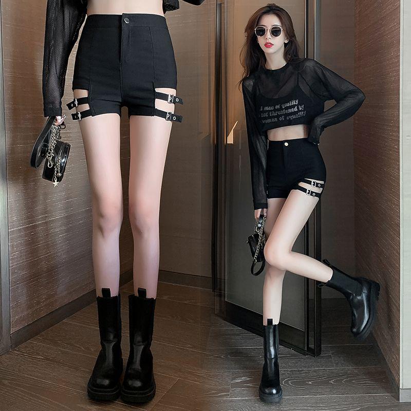 Pantaloncini da Ballo Punk Neri a Vita Alta da Donna