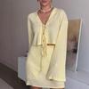 New European and American Spring and Summer Vacation Casual Style Suit, Lace-up Top, Shorts, Skirt, Two-piece Set for Women