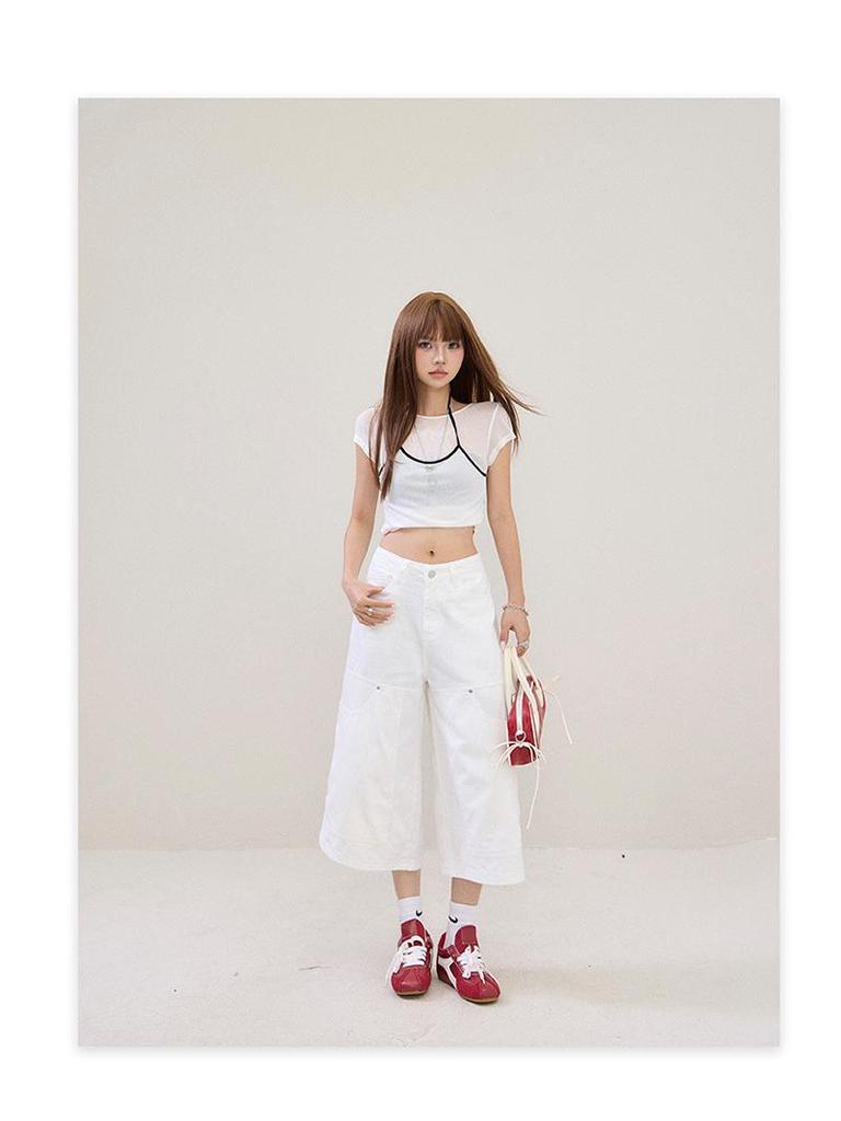 American Retro Wide-Leg Cropped Jeans 2026 - Versatile Multi-Pocket Spring/Summer Jeans