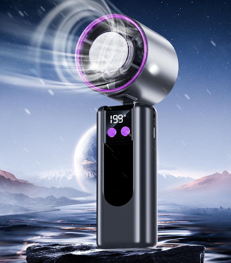 New Turbo Handheld Mini Fan with 199-Speed USB Charging & Digital Display - Powerful Cooling