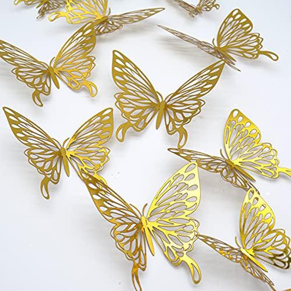12Pcs Butterfly Wall Decor Gold Colorful 3D Butterfly Wall Stickers Self-stick Wall Decal For Wedding Birthday Party Wall Decor