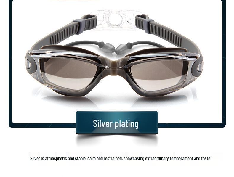 Anti-Fog HD Swim Goggles with Mirrored Lenses & Earplugs - Unisex, Large Frame, Waterproof