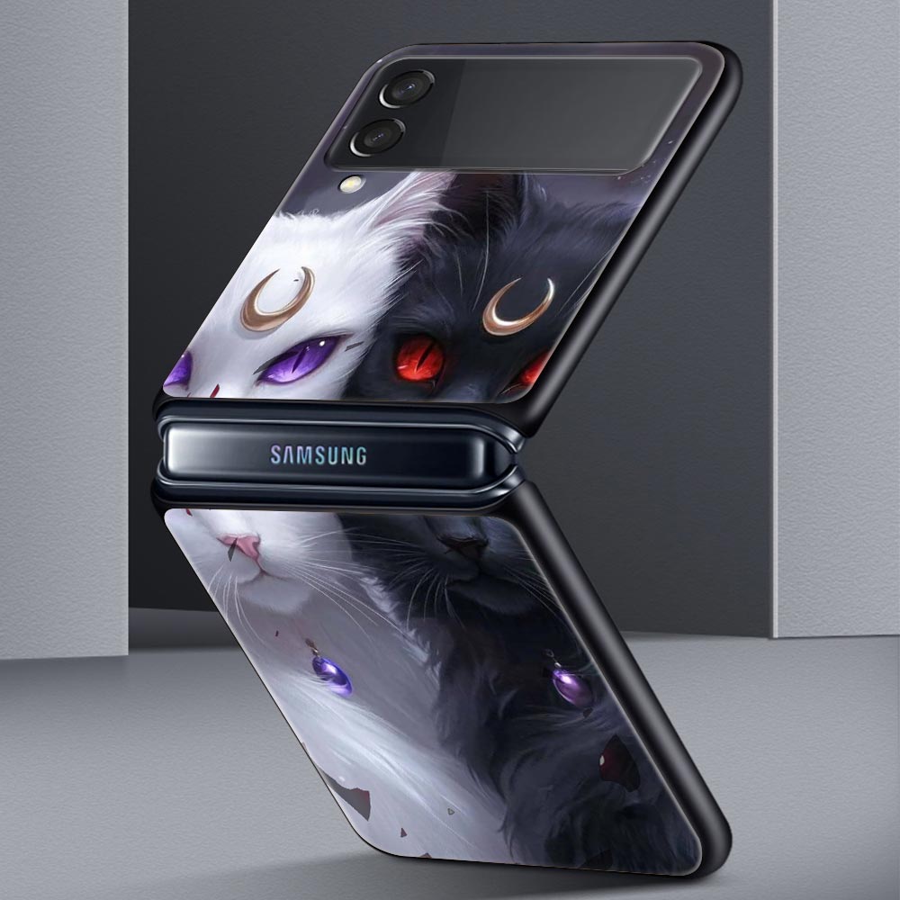 Cartoon Art Hard PC Phone Case For Samsung Galaxy Z Flip 7 6 5 4 Black Cover For Galaxy Z Flip 3 Foldable Fundas Shell Funda Bag