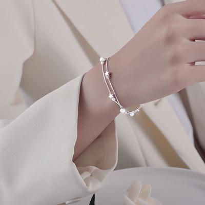 Yousheng Women Star Charms Bracelet Dainty Dual Chain Bracelet Copper Alloy Hand Jewelry Anniversary Birthday Gift for Her Girlfriend Mom Wife