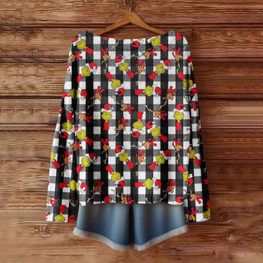 Damemote Langermet Christmas Snowman Snowflake Print Jakke Cardigan