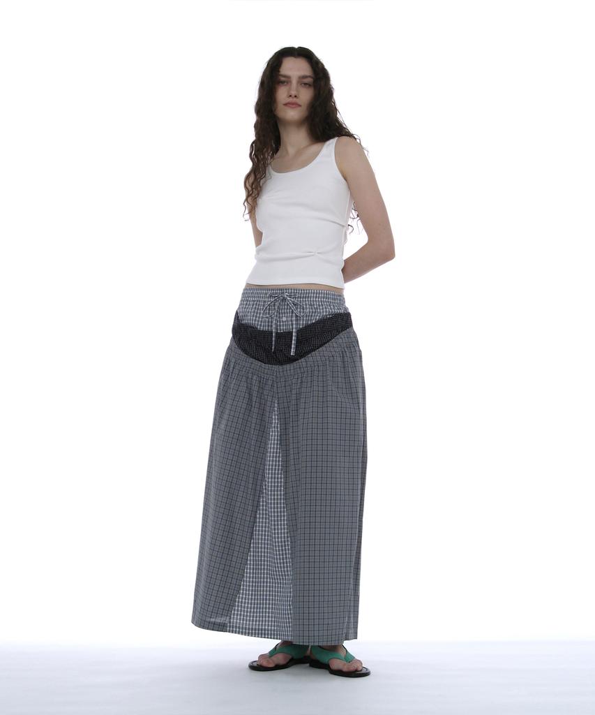 Partimento Woman Multi-Layered Maxi Skirt_Blue Check