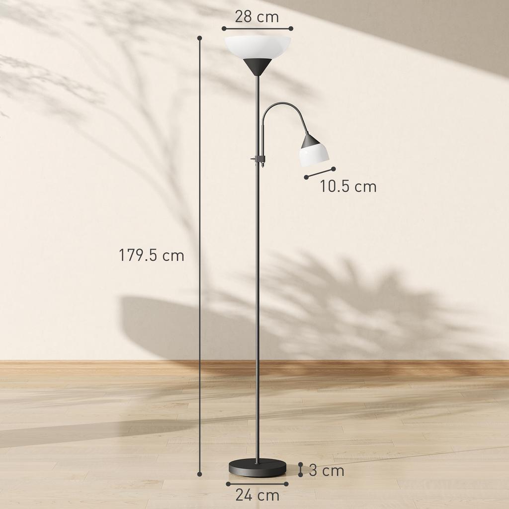 LED Floor Lamp for Living Room, 180cm Tall Standing Lamp, Mother and Child Uplighter with Adjustable Gooseneck, Black
