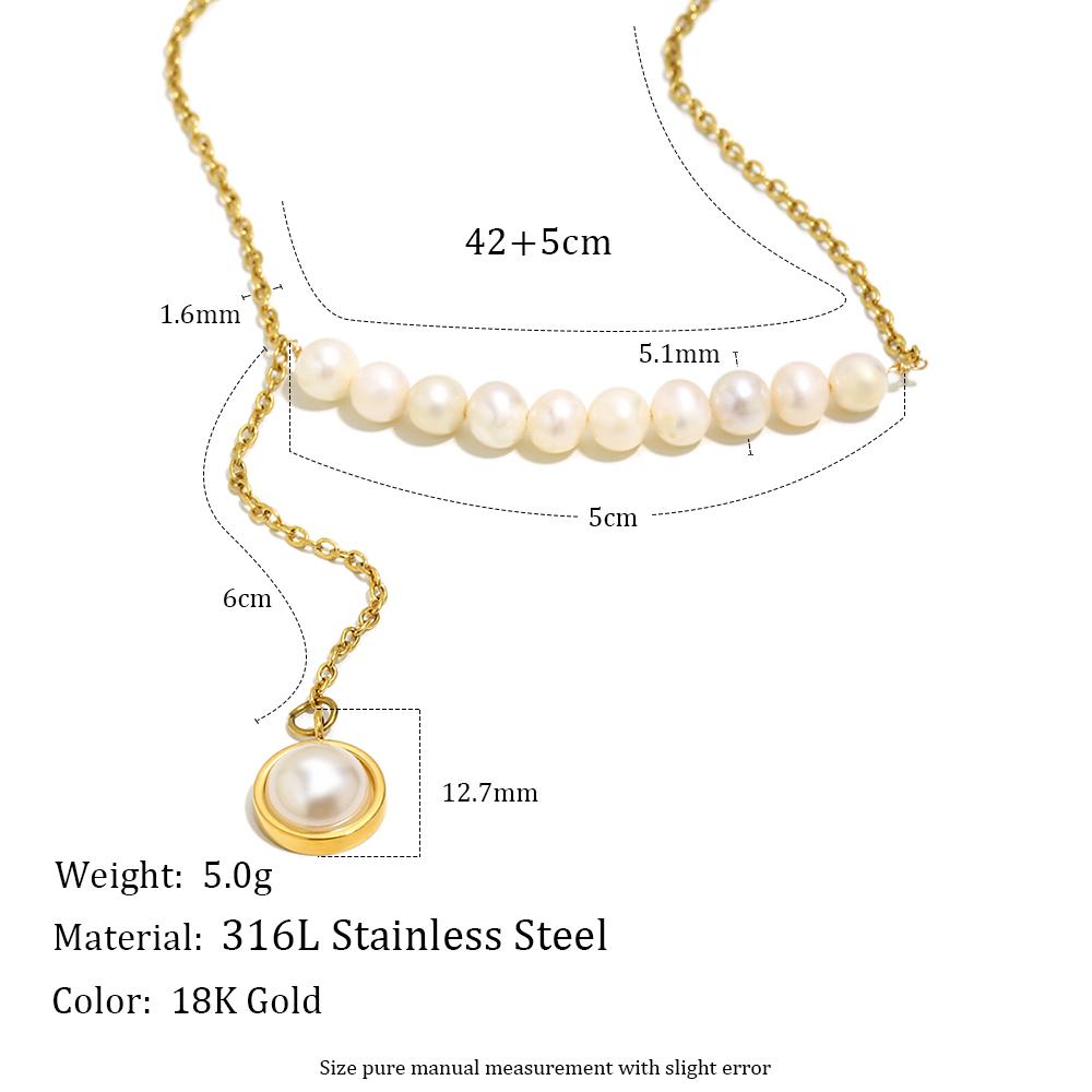 

MamacitaSlay 316L Stainless Steel Asymmetric Pearl Necklace 18K Gold Plated Waterproof Neck Jewelry Women s Elegant Necklace 47cm