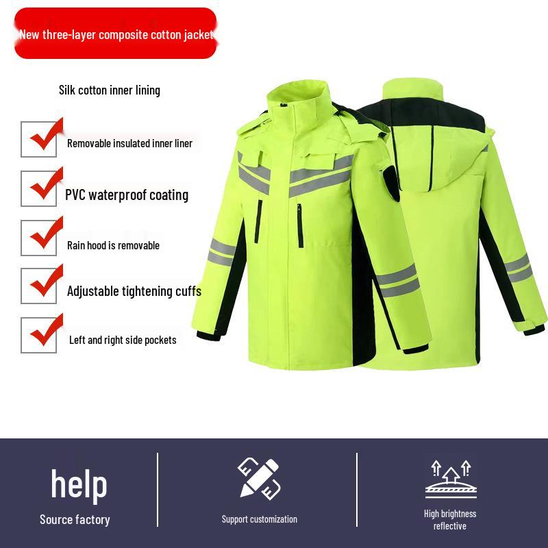Reflexiv Vinter Regntät Jacka för Trafiktjänst - Tjockt Foder för Köldskydd
