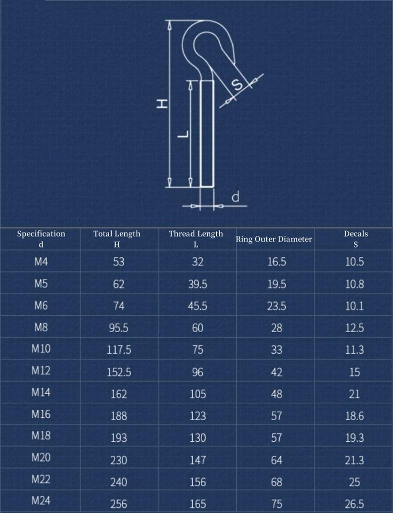 304 Stianless Steel Sheep Eye Screw Bolt M4 M5 M6 M8 M10 M12 M14 M16 M18 M20 M22 M24 Ring Hanging Hook Suspension Fasteners Tool