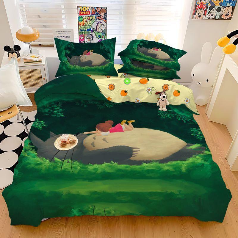 Copripiumino Stampato Cartone Animato 3D Raffinato My Neighbor T-Totoro Set Biancheria da Letto Piumone Letto Casa Giovanile Decorazione Bambini Ragazzi Ragazze Regalo