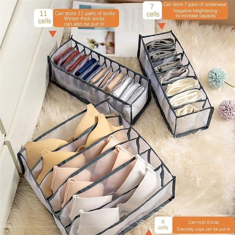 M-Modern-Home For Sock Storage Box-Closet Organizer 6PC Underwear Separated 7/9/11 Grids Foldable Drawer For Jeans Bra