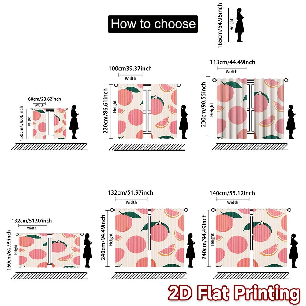 2D FLAT PRINTING 2pcs Curtains (Without Rod) Fruit Pattern with Leaves Valentine is day Festival Popular Curtains&Drapes