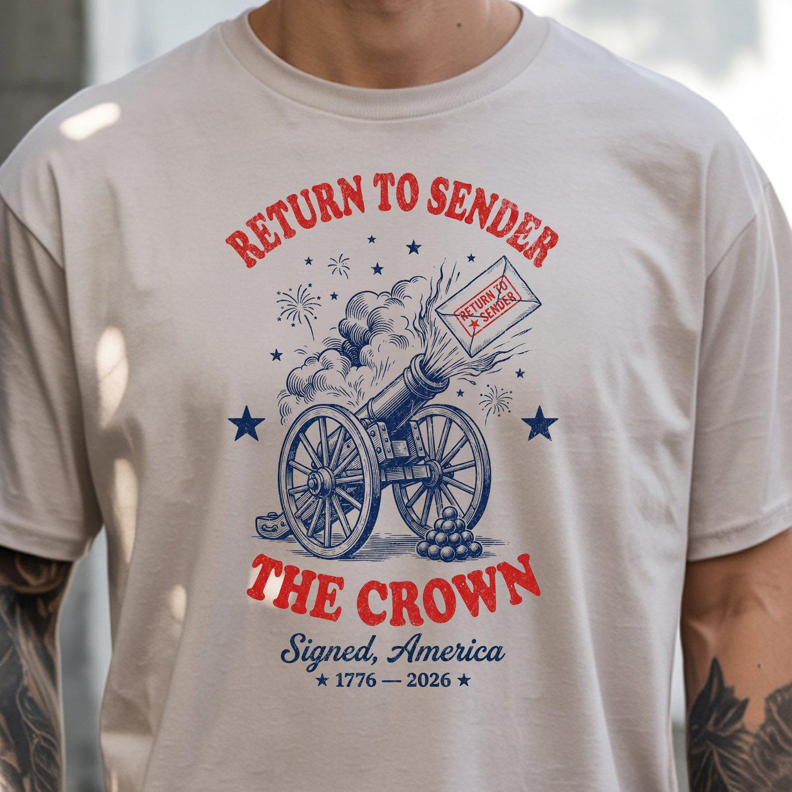 Return to Sender Cannon Tee, Vintage Patriotic Graphic Shirt, Unisex Americana Relaxed Shirt M