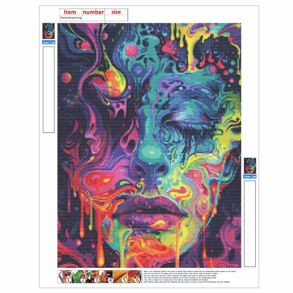Creative Diamond Painting Kit for Adults DIY Psychedelic Face Rhinestone Picture Canvas for Leisure Craft Wall Art and Gift Making Fun Set