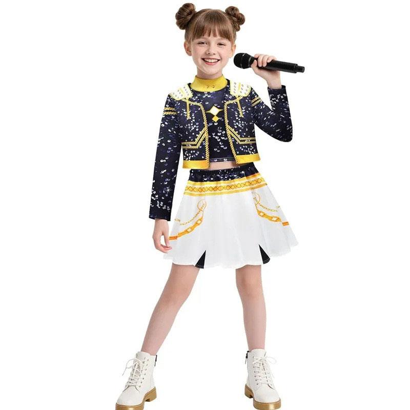 Girls K-pop Rumi Zoey Cosplay Huntrix Costume 3D Print Demon Hunters Mira Stage Costumes Girls Halloween Party Clolthes Set
