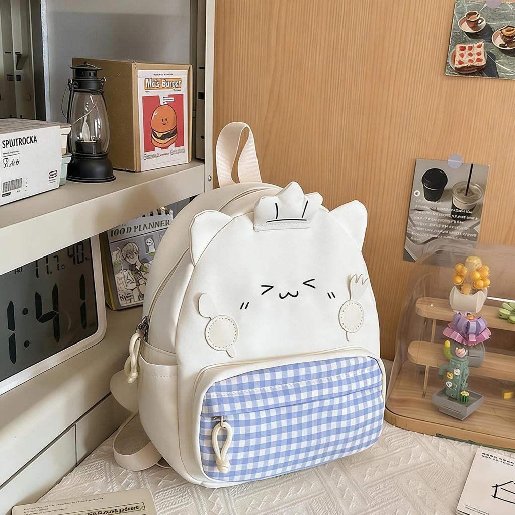 Schoolbag Cute Cartoon Plaid Backpack Female Student Travel Cat Small Backpack High Value Versatile Light Class Bag