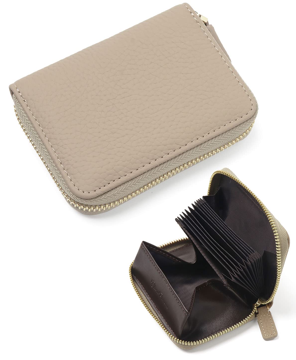 

Blanc Pomme Women s Genuine Leather Card Case with Accordion Detail, Magnetic, and Anti-Skimming Features, bp-1060 (Grey Beige)