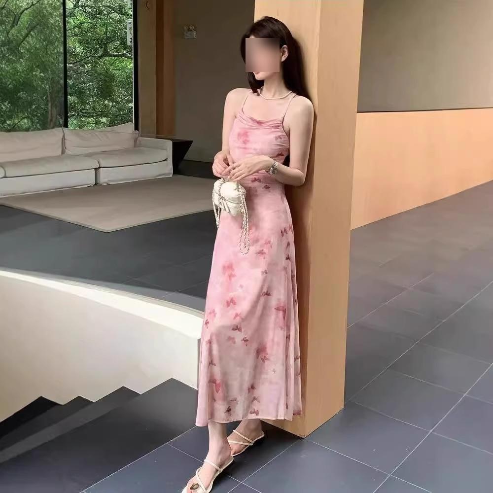 

Women s Summer French Ruffle Dress with Butterfly Print and Spaghetti Straps L (recommended for 50-55 kg)