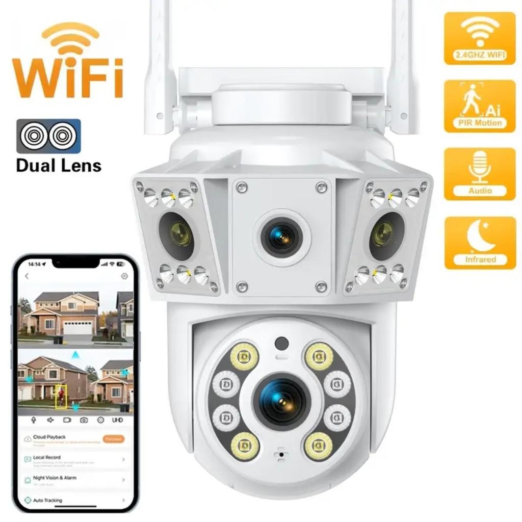 Dual Lens 6MP WiFi Security Camera, PTZ Wireless Home Security Camera,2.4/5GHz Wireless Camera, Video Surveillance for Home CCTV Security (NO Plug)