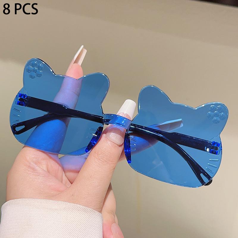 8 Pcs Cute Cat Shaped Sunglasses for Kids Fashion Gradient Multi-color Decor Girls Shades Trendy Rimless Stylish Sun Glasses