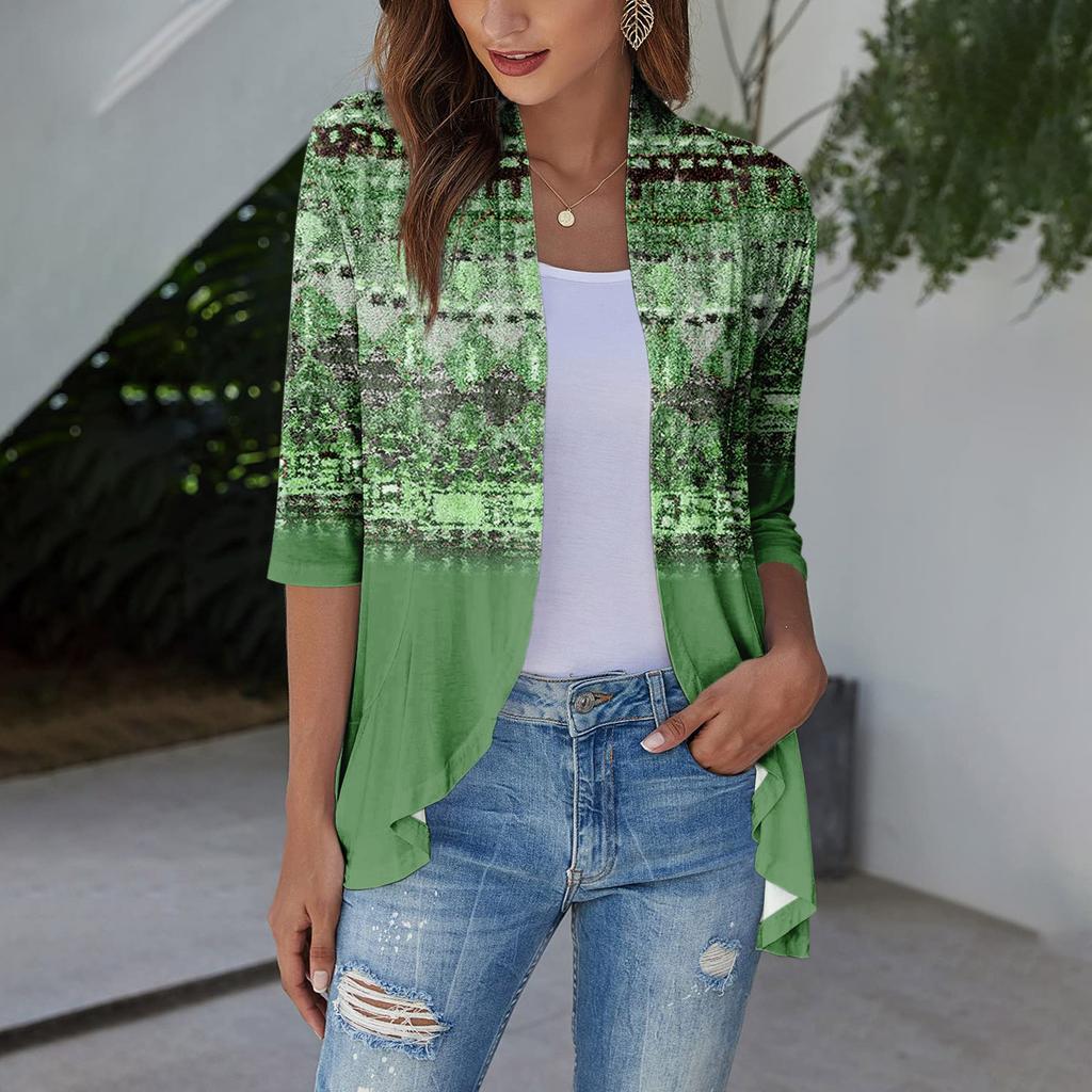 Letní topy pro ženy Květinový vzor pro ženy Výstřih do V 3/4 rukáv Pohodlné dámské topy Trička