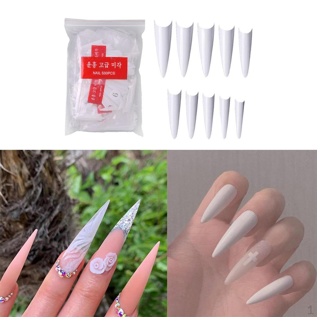 600 French Acrylic False Stiletto Natural White