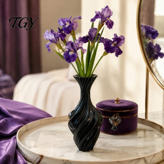 Stijlvolle Tuinpot 3D Geprinte Decoratieve Vaas, Gedraaid Spiraalontwerp, Minimalistische Tafelblad Moderne Persoonlijkheid Vaas voor Huis Hydroponische Bloem