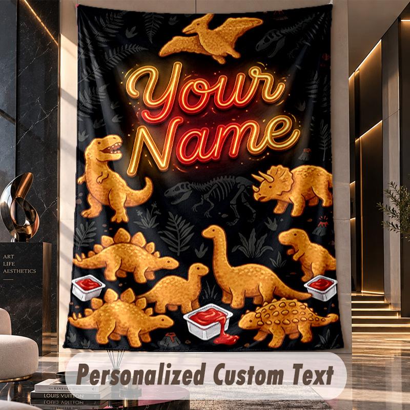 Dinosaur (64) Theme Custom Tapestry Personalized Custom Name Text Wall Hanging Tapestry Home Decor Background Cloth