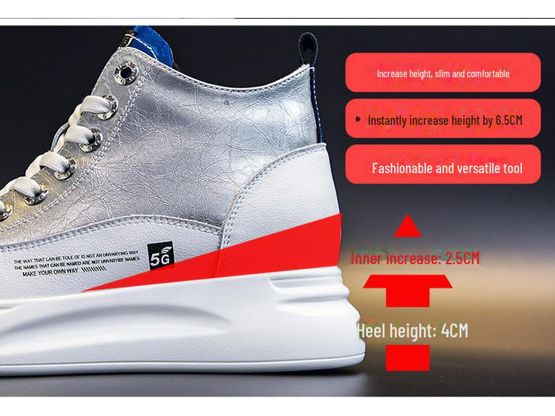 2025 Women's White High-Top Sneakers: Spring/Autumn Trendy Platform, Genuine Leather, Color-Matching, Height-Enhancing Design