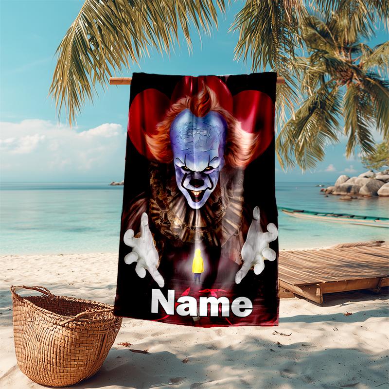 Personalized customized proof beach towel with Pennywise the Dancing Clown pattern - soft, absorbent,quick-drying,perfect swimming,camping&bathing