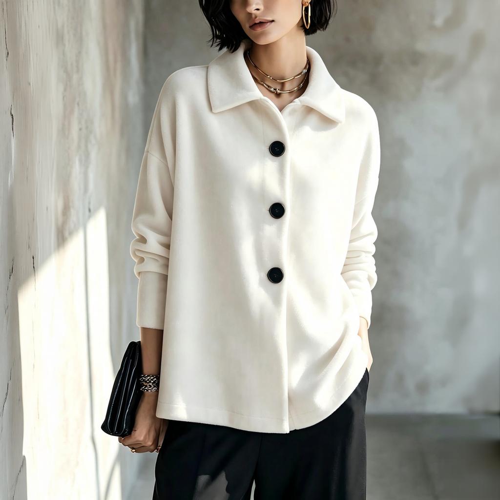 Women's Shirt Jacket with Lapel Collar for Fall Winter
