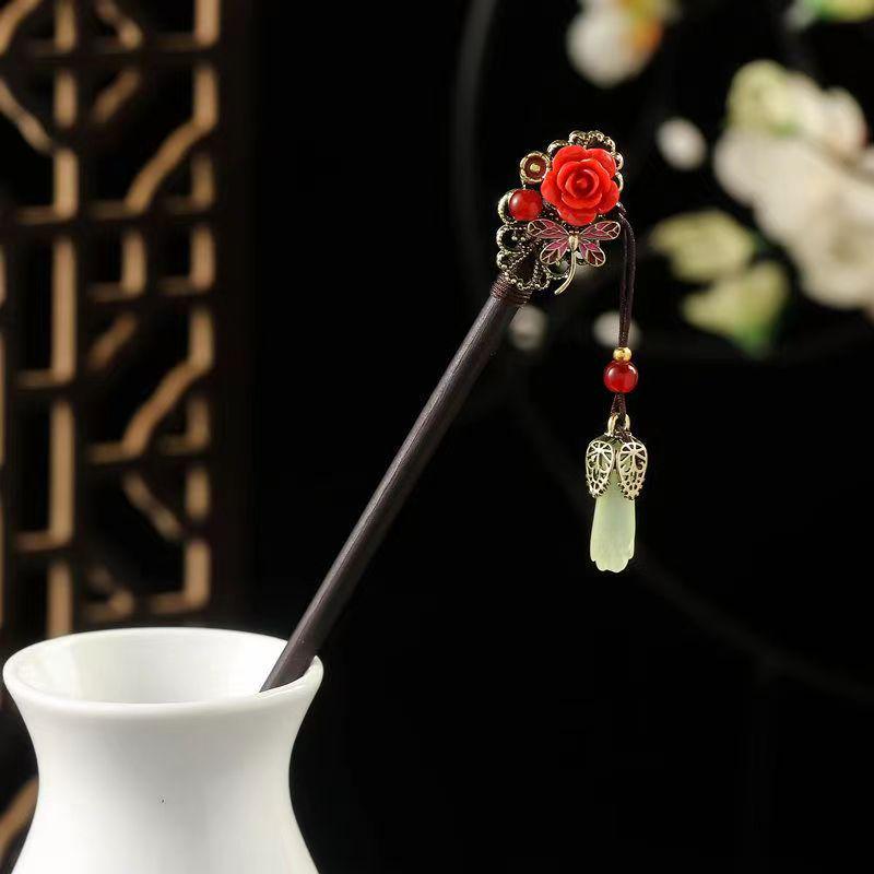 Grampo de Cabelo com Borla de Sândalo de Alta Qualidade para Penteados Updo de Hanfu Cheongsam