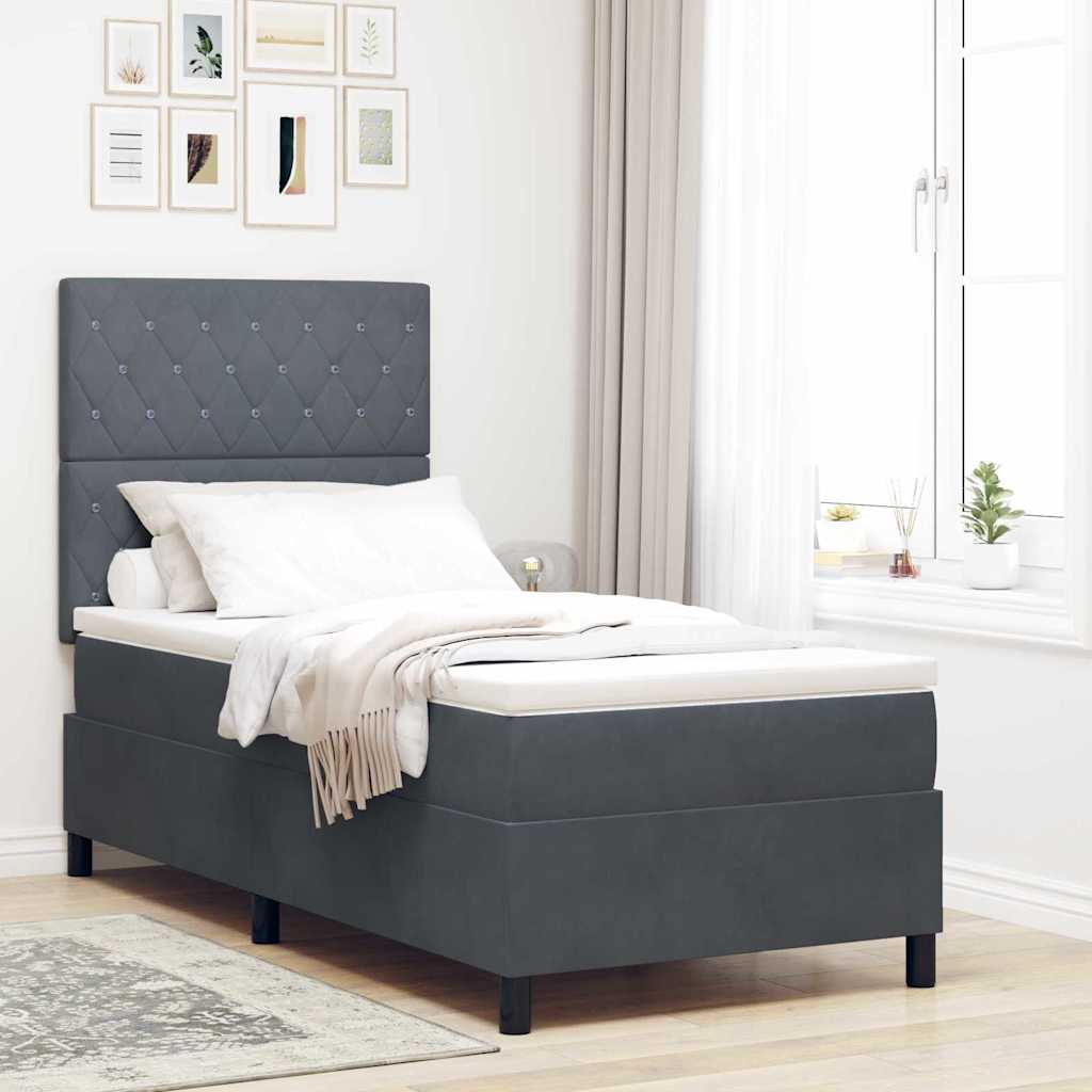 Box Spring Bed with Mattress Dark Gray 100 x 200 cm Velvet