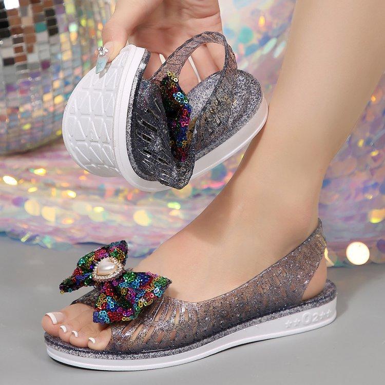 Fashion Shiny and Transparent Fish-mouth Sandals 2025 Summer Bow Breathable, Anti-slip and Wear-resistant Casual Women's Sandals