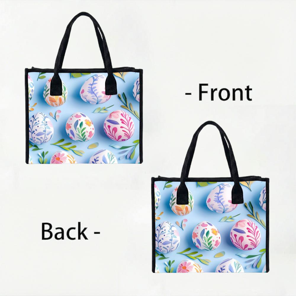Easter Egg Print Tote Bag Fashion Large Capacity Casual Handbag for Daily Shopping Outdoor Use