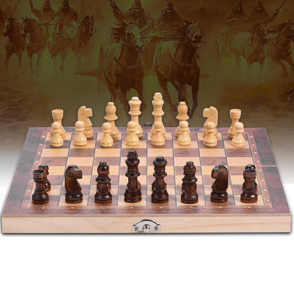 3in1 Portable Wooden Chessboard Folding Board Chess Game For Party Family Activities (29*29cm)
