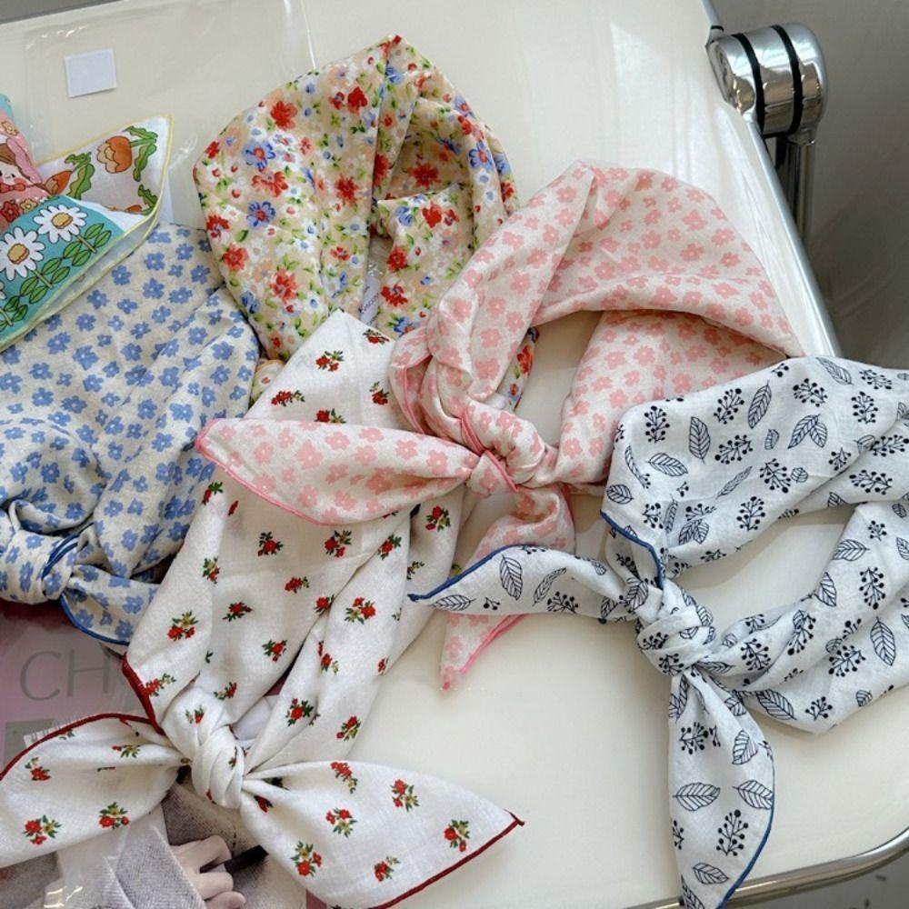 Simple Cashew Small Square Scarf Flower Cherry Cotton Linen Print Scarves Floral Headband Square Handkerchief Scarf Accessories