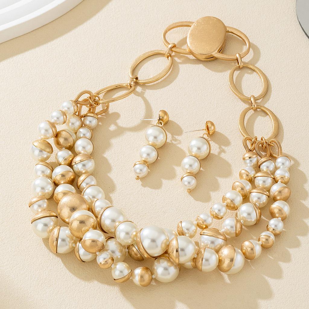 3-lagige Perlenkette Damen High-End Temperament Pulloverkette Magnetverschluss Schlüsselbeinkette Hand Stecker Ohrringkette